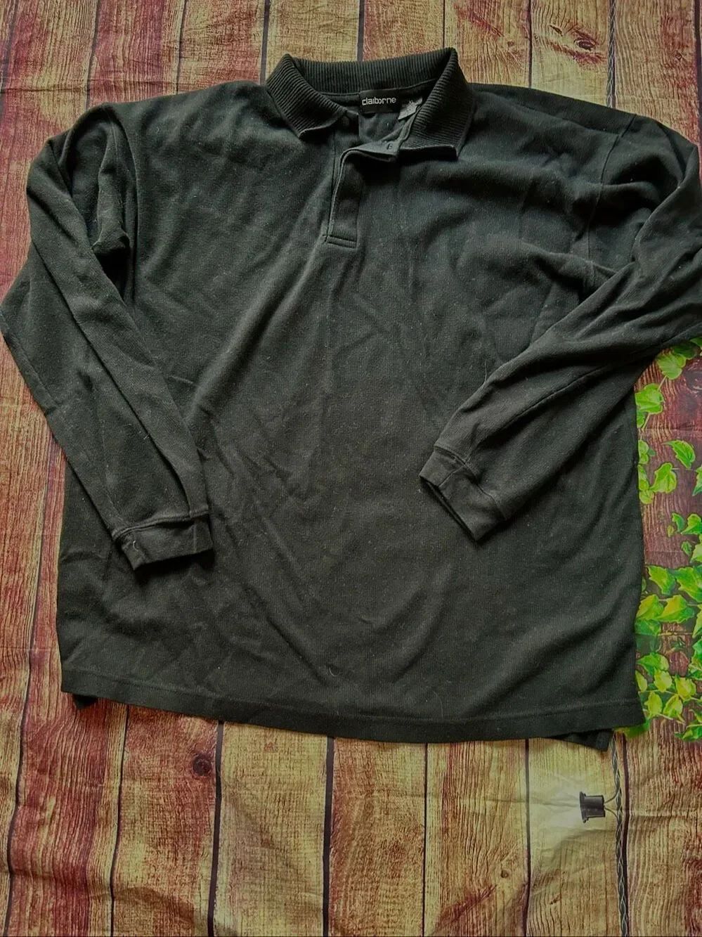 Men’s Claiborne Black Polo Long Sleeve Size XL